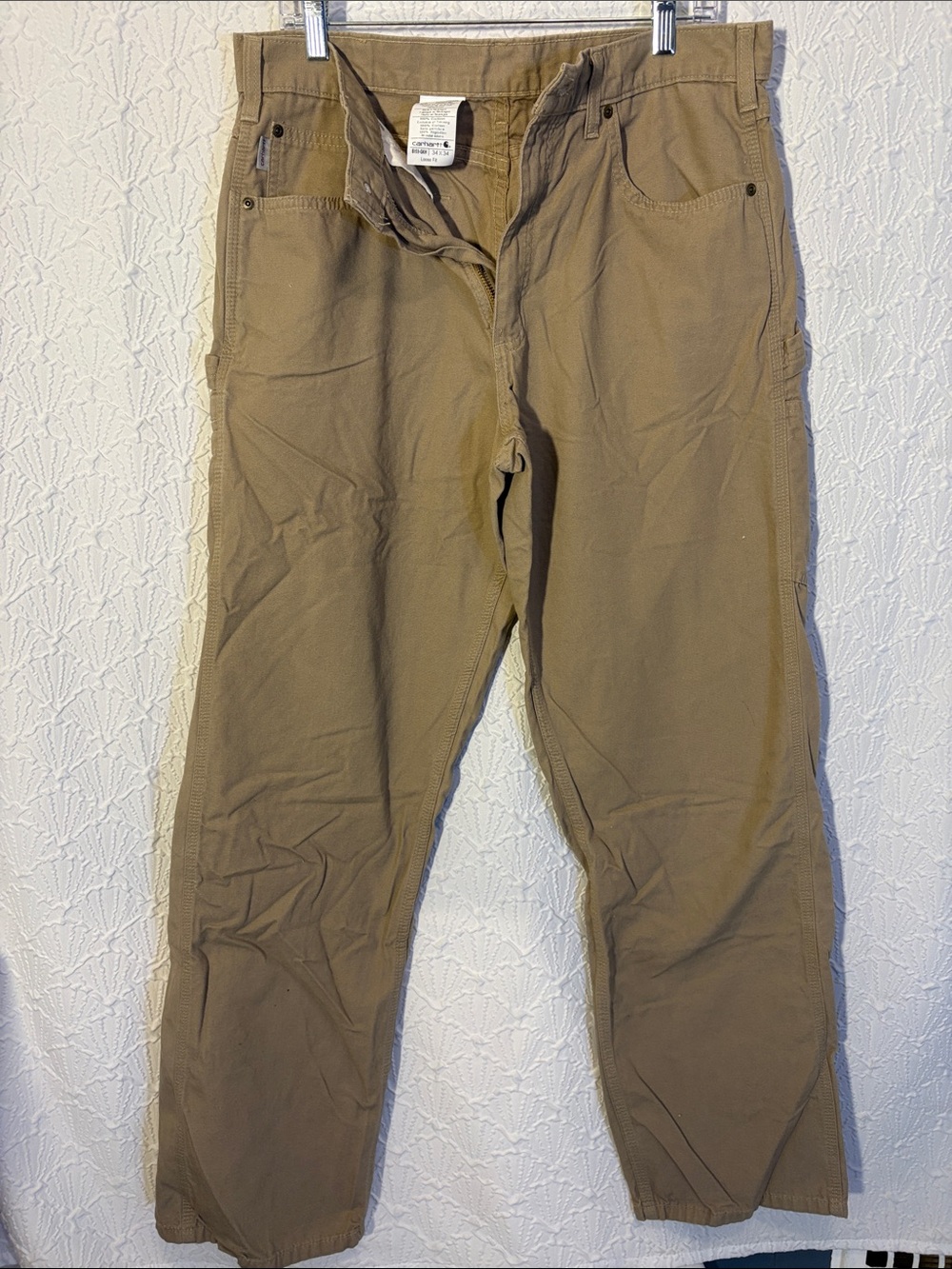 Carhartt Men's Khaki Cotton Carpenter Pants 34X 34 B159 loose fit. No stains.